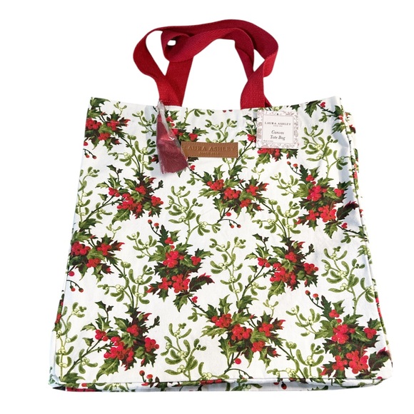 NEW Laura Ashley CHRISTMAS HOLLY BERRY CANVAS REUSABLE TOTE BAG - Picture 1 of 6